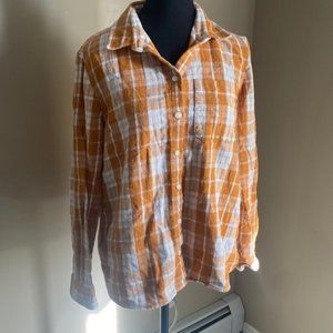 LL Bean orange and white plaid 100% cotton large shirt long sleeve